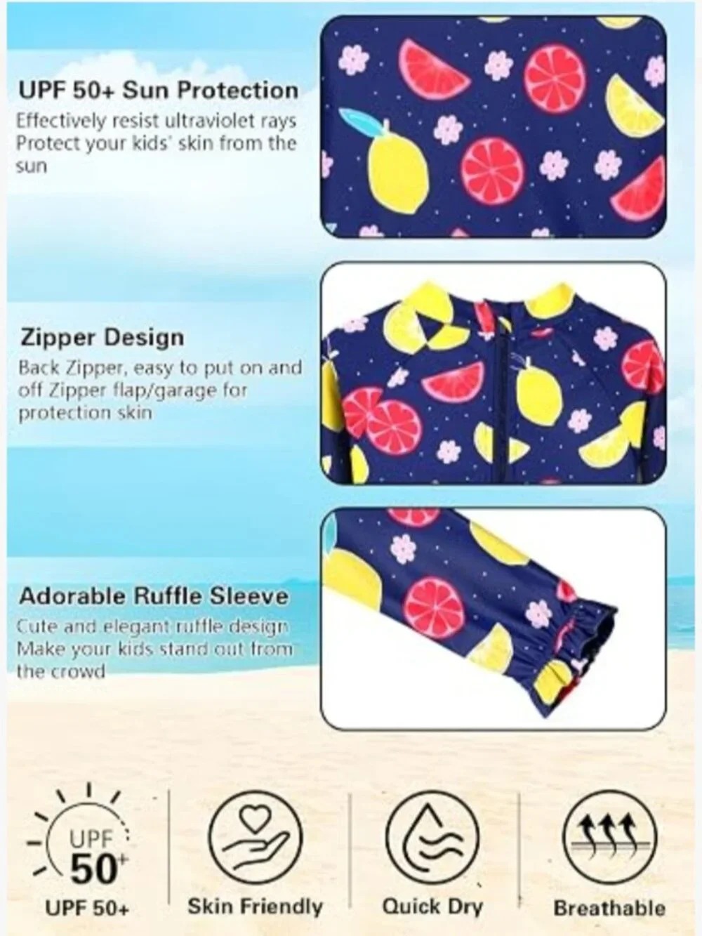 Alakuoti Long Sleeve One Piece Ruffle Swimsuit for Toddler
